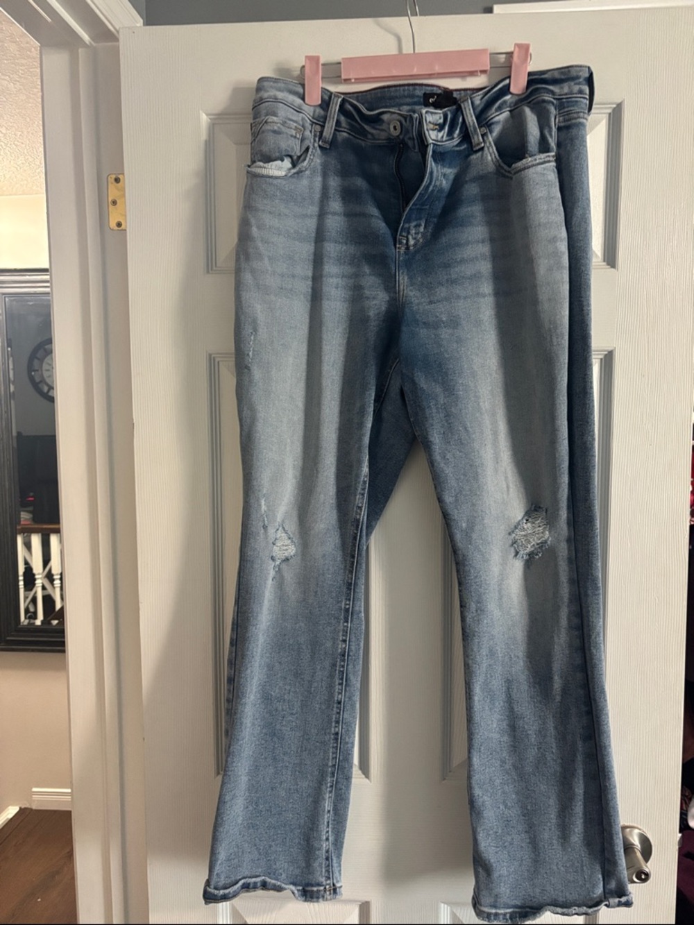 Straight-Leg Distressed Light Blue Women's Jeans